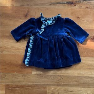 Ralph Lauren Navy Velvet Plaid-Trim Girls Top